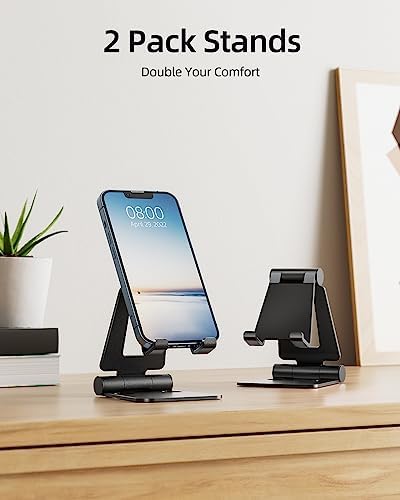 Nulaxy 2 Pack Dual Folding Cell Phone Stand, Fully Adjustable Foldable Desktop Phone Holder Cradle Dock Compatible with Phone 16 15 14 13 12 Pro Xs Xs Max Xr X 8, All Phones, Black & Silver – Enhanced Compatibility and Speed