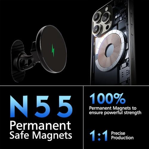 Elevate Your Driving Experience with the 15 W Mag Safe Magnetic Car Wireless Charger – 360-Degree Rotating Phone Holder for i Phone 14, 15 & 16 Pro – Effortless Installation on Dashboard or Vent for Ultimate Convenience and Fast Charging
