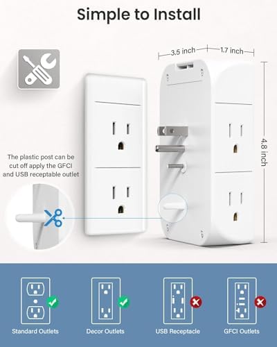 Revolutionary Wall Outlet Extender with Integrated Shelf & Adjustable Night Light – 5 USB Ports Including Rapid USB-C Charging, Surge Protection, and Compact Design for Enhanced Organization and Efficiency