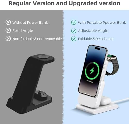 DDUAN 3-in-1 Wireless Charging Station for i Phone and Apple Watch – Foldable 5000 m Ah Magnetic Power Bank with Fast USB-C Charging for i Phone 16/15/14/13/12 Series – Sleek, Portable Design for Home and Travel