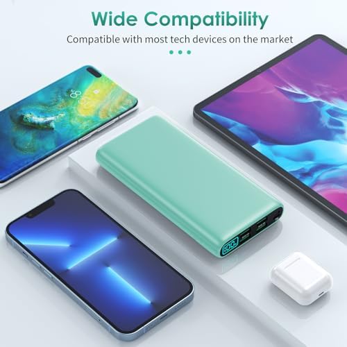 High-Capacity 38800 m Ah Portable Power Bank with LCD Display – Multi-Device Charger Featuring 5 USB Outputs and USB-C Connectivity for Fast Charging – Ideal for i Phone 16/15/14/13 Pro, Samsung Galaxy, Pixel, and Nexus – Ultimate On-the-Go Charging Solution in Blue