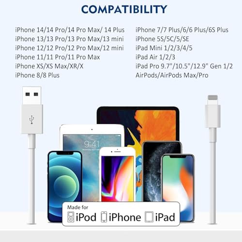 Apple MFi Certified 10 ft Lightning Charger Cable – Dual Pack Fast Charging Cords with USB Wall Adapters for i Phone 14/13/12/11 Pro Max/SE/i Pad – Ultimate Convenience & Speed for All Lightning Devices