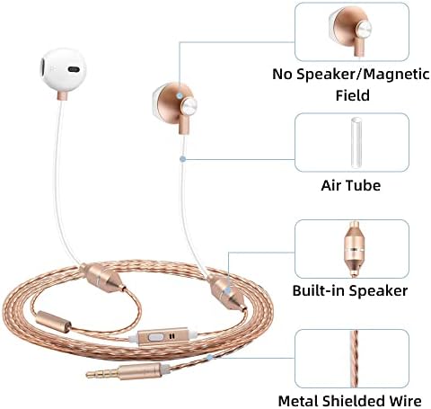 Discover Unmatched Audio Safety with ibrain EMF-Free Air Tube Headphones – Stylish Rose Gold Wired Earbuds Featuring Noise Isolation and Built-in Microphone for High-Quality Sound and Enhanced Device Compatibility