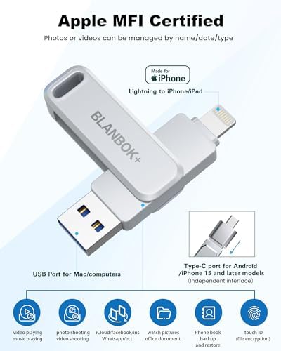 MFi Certified 128 GB Photo Stick – High-Speed USB Flash Drive for i Phone, i Pad, Android & PC | Ultimate External Storage Solution with Dual Interface for Effortless Data Transfer and Backup