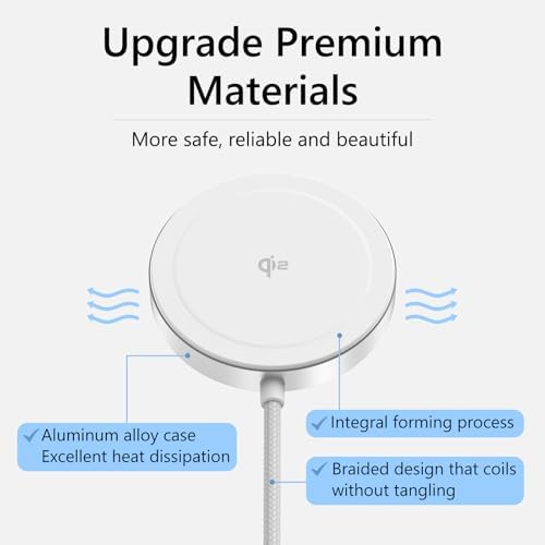 Revolutionary Mag Safe Wireless Charger – Qi2 Certified 15 W Fast Charging Pad with 1.5 m Braided Cable for i Phone 16/15/14 & Air Pods – Effortless Magnetic Alignment & PD Charger for Enhanced Convenience – Sleek White Design for Modern Aesthetics