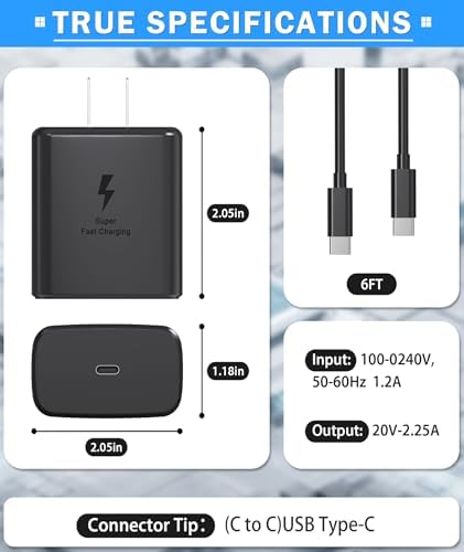 2025 Advanced 45 W Super Fast USB-C Charger with 6 FT Cable – Optimal Power Delivery for i Phone 16 Pro Max, 16 Plus, 15 Pro Max – Compact, Safe, and Efficient Wall Charger for Ultimate Device Performance