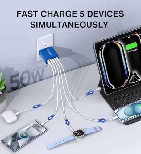 Efficient 50 W Dual USB-C Wall Charger Duo – Rapid Multi-Device Power Adapter for i Phone 16/15/14/13/12, i Pads, and Android Smartphones – Compact Fast Charging Solution for On-the-Go Professionals