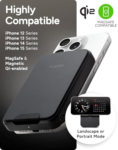Mophie snap+ Juice Pack Mini with Stand (2023) – 5000 m Ah Magnetic Portable Charger for Mag Safe, Wireless Charging, and Hands-Free Use – Sleek USB-C Power Bank for On-the-Go Convenience and Enhanced Device Compatibility
