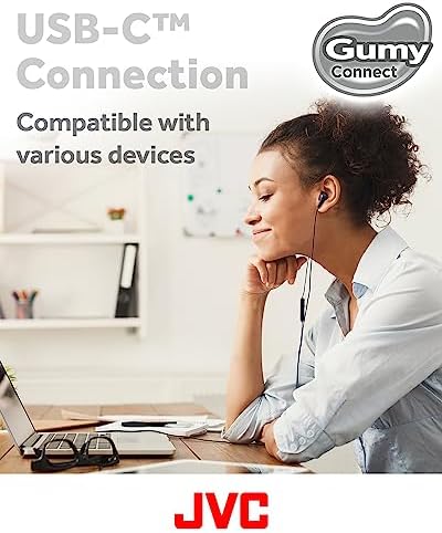 JVC Gumy Connect USB-C Wired Earbuds – Delay-Free Audio for Gaming & Videos, Built-in DAC for Enhanced Sound Quality, 9.2 mm Neodymium Drivers for Rich Bass, Comfortable Fit for Long Listening Sessions – HAFR9 UCB (Black) – Elevate Your Audio Experience with Superior Clarity and Compatibility