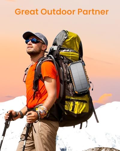 Hiluckey 27,000 m Ah Solar Power Bank with Triple Integrated Cables – Fast 15 W Multi-Device Charger with Five Outputs and Dual Flashlights for Ultimate Outdoor Versatility and Reliability