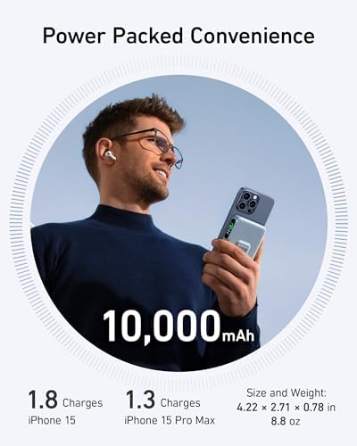 Anker Mag Go Power Bank for i Phone 15/14/13 – 10,000 m Ah Qi2 Certified Ultra-Fast Wireless Charger with Smart Display & Foldable Stand – Compact Portable USB-C Battery Pack for Effortless Charging on the Go