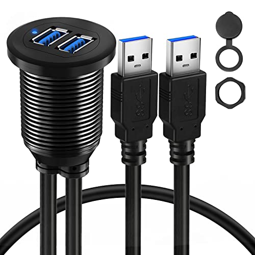 BATIGE Type C USB 3.0 Flush Mount Extension Cable – 3 ft Alloy Shell Car, Truck & Motorcycle Dashboard USB Port with LED Indicator for Enhanced Durability and Seamless Connectivity