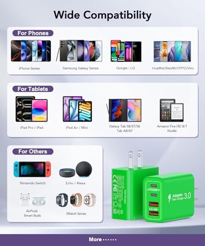 40 W USB C Multi-Device Fast Charger – 4-Port Power Adapter for i Phone & Samsung – Sleek Black Compact Travel Charger with Dual PD & QC Technology for Efficient Home and On-the-Go Charging Solutions – Perfect for Busy Professionals and Families