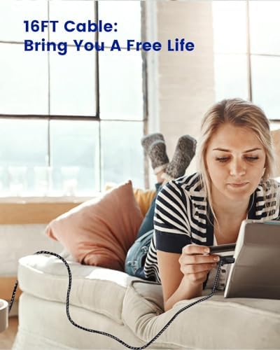 Ultimate 16 ft USB C to C Charger Cable for i Phone 16/15 – Fast Charge Nylon Braided Cord in Vibrant Red – Exceptional Flexibility for Home, Office, and Mobile Charging Needs