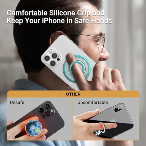 OPSO Magnetic Phone Ring Holder for Mag Safe – 360-Degree Rotating Silicone Finger Grip with Adjustable Kickstand Compatible with i Phone 16/15/14/13/12/Pro/Max & Samsung – Ultimate Hands-Free Essential for Enhanced Device Usability and Stylish Stability