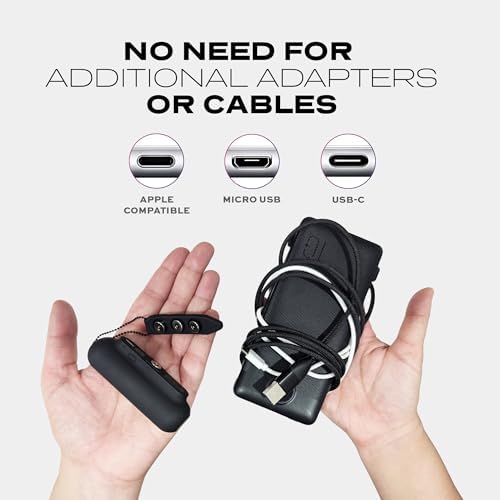 Statik Snap-N-Charge Mini Portable Charger – Sleek Black 3,000 m Ah Magnetic Power Bank with 10 W Fast Charging and 3-in-1 Universal Tips for i Phone, USB-C, and Micro USB Devices – Travel-Friendly Compact Design for Effortless On-the-Go Power