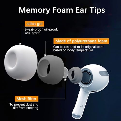 Enhance Your Air Pods Pro Sound with Premium Hybrid Memory Foam & Silicone Ear Tips – Ultimate Comfort, Superior Noise Isolation, and Secure Anti-Slip Fit in Medium Size (Grey) – Perfectly Compatible with Charging Case for Effortless Listening