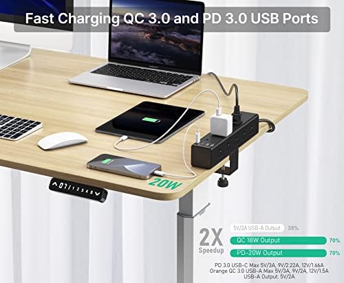 CCCEI 15-Outlet Desk Clamp Power Strip – Ultimate Surge Protector with Fast Charging USB Ports, 6 FT Flat Plug for Enhanced Accessibility, Compatible with 1.6-Inch Tabletops, Sleek Black Design for Modern Workspaces