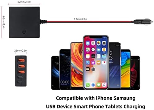 Enhance Your Automotive Charging Experience with the 12 V USB C Multi-Port Charger – Dual Port Adapter with 3.6 FT Extension Cable and LED Indicator for Optimal Visibility – Ideal for Quick Device Charging on Road Trips and Daily Commutes