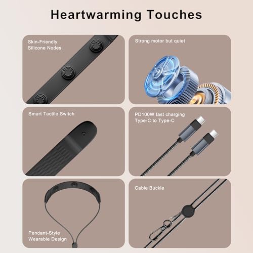 100 W Rapid Charge Neck Massager Cable | 3-Mode Silicone Vibration for Soothing Comfort | Durable 1.45 M Nylon Braided USB C to USB C Connector | Seamlessly Compatible with i Phone 15/16 & Android Devices | Power Up and Relax Anywhere