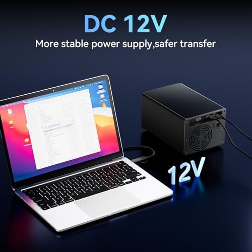 High-Performance Aluminum Dual Bay Hard Drive Enclosure – 10 Gbps USB 3.2 Gen 2 with Cooling Fan for 2.5”/3.5” SATA HDD/SSD, Hot Swappable & Daisy Chain Expansion, Tool-Free Setup for Seamless Data Management