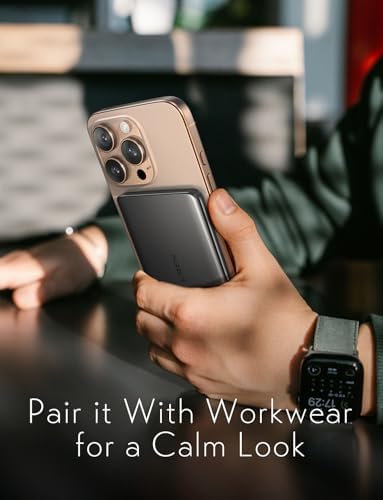 LISEN Ultra Slim Mag Safe Portable Charger for i Phone – 0.3” Thin 5,000 m Ah Wireless Power Bank with Fast Charging – Magnetic Battery Pack for i Phone 16 Pro Max/15/14/13/12 – Sleek Gray Design for Effortless Mobility and Enhanced Compatibility