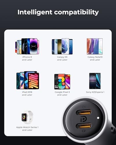 VOLTME 30 W USB C PD 3.0 Car Charger – Fast Charging Dual Port Adapter for i Phone 14/13/12/11 Pro Max, Samsung Galaxy S23/S22/S21, and More – Sleek Navy Blue Design for Universal Compatibility and Efficient Power Delivery on the Go