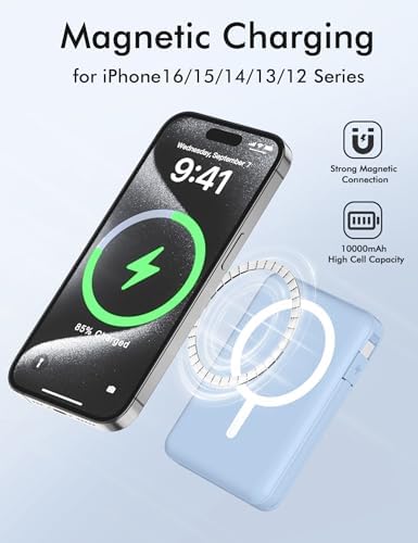 Magnetic Power Bank for i Phone – 10000 m Ah Portable Battery Pack with Dual USB-C Cables, 22.5 W PD Fast Charging, LED Display, and Enhanced Magnetic Attachment for i Phone 16/15/14/13/12 Series – Lightweight Design for On-the-Go Charging and Superior Safety Features