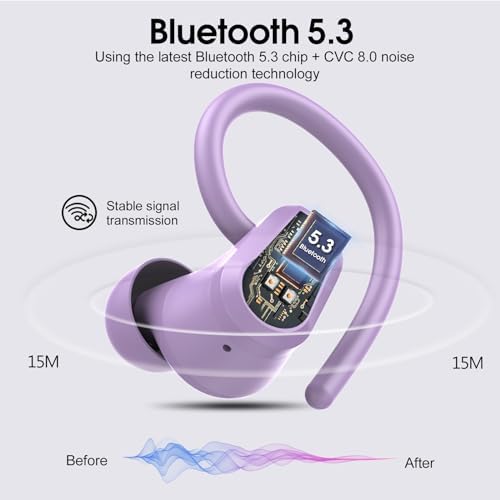 Poounur Bluetooth 5.3 Wireless Sport Earbuds – 50 Hours Playtime, IP7 Waterproof, Noise-Cancelling Headphones with Earhooks and Dual LED Display for Ultimate Comfort and Sound Quality – Perfect for Active Lifestyles and Outdoor Adventures