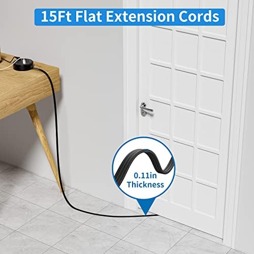 Flat Extension Power Strip with USB Charging Ports – NTONPOWER 5 Ft Slim Cord Surge Protector for Home & Office – 3 AC Outlets + 2 USB-C & 2 USB-A Ports for Fast Device Charging – Ideal for Space-Saving & Travel Use