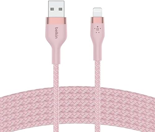 Belkin Boost Charge Pro Flex 10 FT Braided USB Type A to Lightning Cable – MFi Certified Fast Charger for i Phone 14/13/12/11/Pro/Max/Mini/SE & i Pad – Durable Pink Design for Enhanced Compatibility & Speed