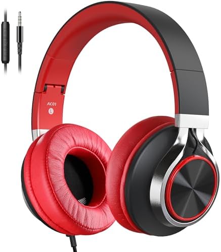 Transform Your Listening Journey with AC01 Over-Ear Wired Headphones – Superior Noise Isolation, Built-In Microphone for Effortless Calls, and Comfortable Fit for All-Day Use with Chromebooks & Laptops (Black/Blue) – Experience Unmatched Sound Quality and Style