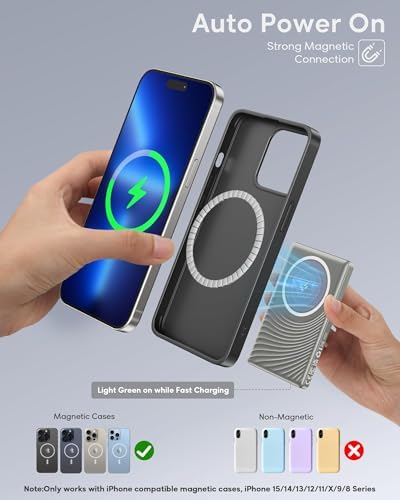 Sleek 5000 m Ah Mag Safe Battery Pack – Fast Wireless Charger for i Phone 12-16 Series – 20 W PD Magnetic Power Bank with USB-C – Ultra Slim Portable Charging Solution in Matte Black for Effortless Power On-the-Go