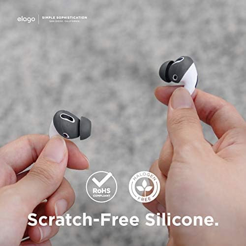 Enhance Your Audio Experience with elago’s Patented Air Pods Pro Ear Tips – 6 Pairs in Dark Grey for Ultimate Comfort and Fit – Anti-Slip Design with Integrated Covers, Compatible with Charging Case, Available in Large, Medium, and Small Sizes for Personalized Listening – Perfect for Audiophiles Seeking Quality and Convenience