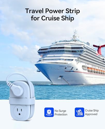 Compact Travel Power Strip by ORICO – 4 AC Outlets & 3 USB Ports (1 USB-C) with 4 FT Flexible Cord – Cruise Approved Portable Charging Station for Hotels and Adventure Trips – Ultimate Solution for Modern Travelers