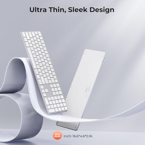 Ultra-Quiet Wireless Bluetooth Keyboard for Mac – Multi-Device Connectivity, Rechargeable Full-Size Design with Number Pad, Perfect for i Pad, i Phone, Mac, Windows & Android – Sleek White Finish for Modern Workspaces