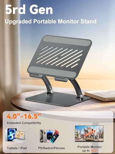Tounee Aluminum Tablet Holder Stand – Dual Rod Adjustable Mount for Tablets, Kindles & Monitors (4.7″-16.5″) – Portable & Durable Desktop Accessory for Enhanced Viewing Comfort and Productivity