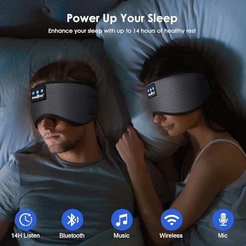 Transform Your Sleep Experience with the MUSICOZY Bluetooth Sleep Mask – Premium Wireless Eye Cover Featuring Built-In Earbuds for Ultimate Comfort, Perfect for Side Sleepers, Office Relaxation, and Travel – Advanced Bluetooth 5.4 Connectivity for Effortless Pairing and High-Quality Sound, Ideal Tech Gift for Anyone Seeking Restful Slumber.