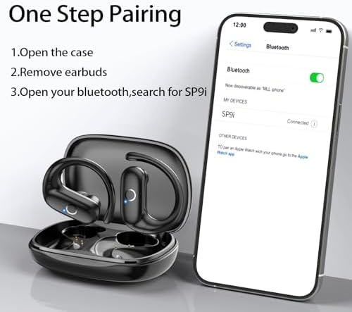 Revolutionary Bluetooth 5.3 Wireless Earbuds – Ultra-Lightweight Noise-Cancelling Headphones with Deep Bass for Sports Enthusiasts – Waterproof Design with Secure Ear Hooks for Running, Biking, and Climbing – Unmatched 60 Hours Playtime in Sleek Black Finish