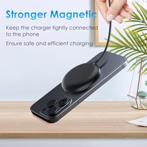 Ultra-Fast Qi2 Magnetic Wireless Charger – 15 W Mag Safe Charging Solution with 1.2 m Cable for i Phone 12/13/14/15 & Air Pods – Effortless Snap-On Design for Enhanced Compatibility and Portability