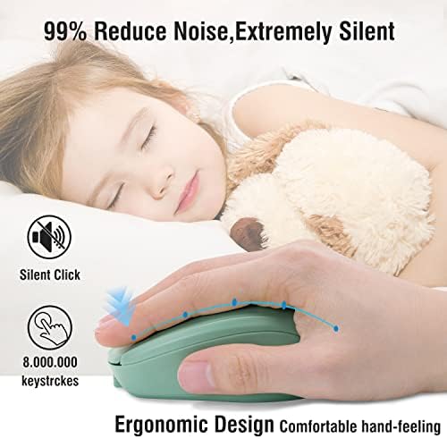 Sleek Silent Rechargeable Wireless Mouse – Ergonomic Light Green Design for Laptop, i Pad, Mac Book, Surface Pro, and More – Perfect for Travel and Everyday Use with Dual Mode Bluetooth Compatibility
