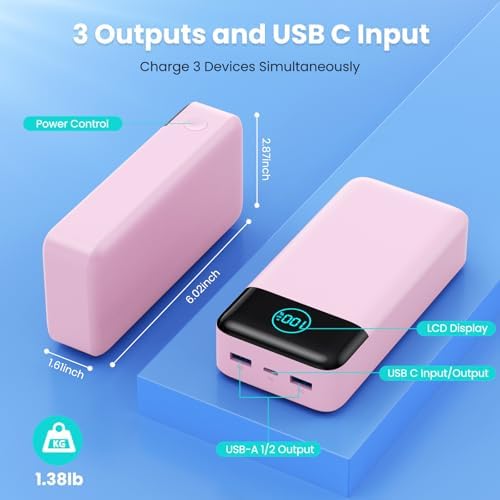 High-Capacity 50800 m Ah Portable Charger – 25 W Fast Charging Power Bank with USB-C PD & QC 4.0 Technology, Triple Output Ports & LCD Display for i Phone 16/15/14/13/12, Samsung & Universal Compatibility – Ultimate On-the-Go Power Solution