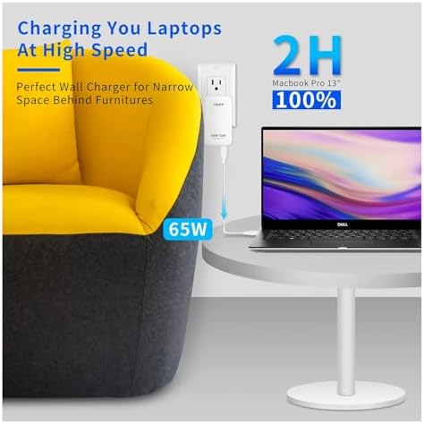 Ultra-Fast 65 W Flat USB-C Wall Charger – Dual Port Travel Adapter for Laptops, Tablets & Smartphones – Compact Design for Enhanced Portability – Safe & Reliable Charging Solution in Stylish Black