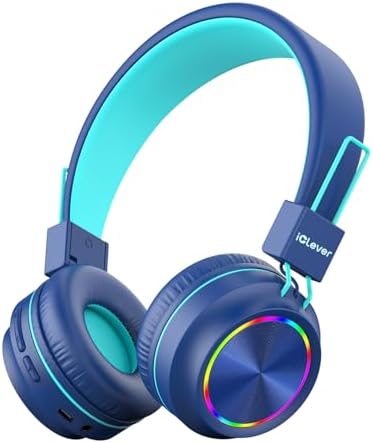 Colorful LED Bluetooth Headphones for Kids – i Clever BTH03 | Fun & Safe Audio with 35-Hour Playtime, Fast Type C Charging, and Bluetooth 5.4 Connectivity | Ultimate Stereo Sound and Lightweight Design for i Pads and Travel Adventures