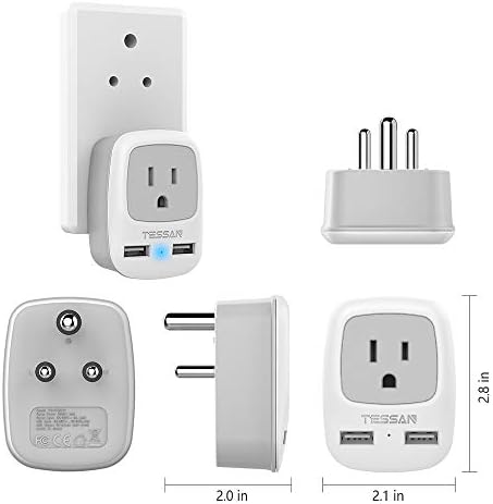 TESSAN Type D Travel Power Adapter: Dual USB Charger for Seamless Connectivity in India, Nepal, Maldives, Bangladesh, and Pakistan – High-Speed American Socket Converter with Surge Protection for Multinational Adventures