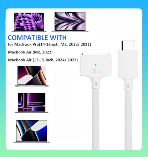 140W USB C to Magnetic 3 Charging Cable for MacBook Pro/Air (14/16/13/15-inch, 2023/2022/2024), 6.6FT – Enhanced Compatibility and Speed