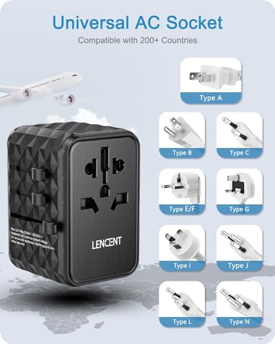 85 W Universal Travel Power Adapter with Retractable USB-C Cable – Optimal Fast Charging Hub for Global Use, Featuring 4 Ports for Seamless Connectivity in US, EU, UK & Beyond, Engineered for On-the-Go Professionals Seeking Efficiency and Versatility