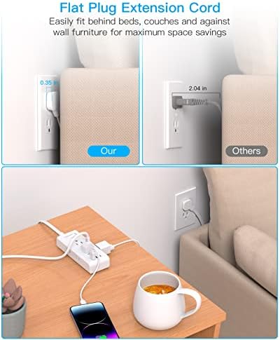 HANYCONY Travel Power Strip with 6 Outlets & 3 USB Ports – 5 ft Flat Plug Extension Cord for Cruise Ships & College Dorms – Space-Saving Wall Mount Design for Ultimate Convenience & Fast Charging Efficiency