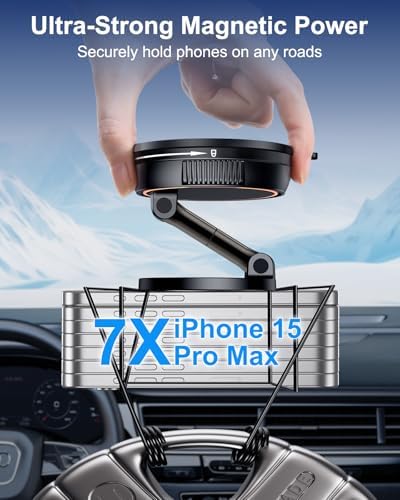 Magnetic Car Dashboard Phone Holder with 360-Degree Rotation | Vacuum Suction Mount Compatible with i Phone 16, Samsung & Google Android – Hands-Free Navigation Solution for Safer Driving Experience