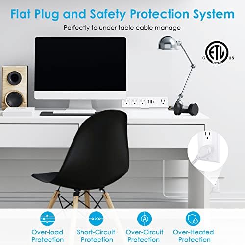 CCCEI Universal Desk Clamp Power Strip with Dual USB Ports – Advanced 1200 J Surge Protector for Desktop Mounting, Fast Charging Convenience, 6 FT Flat Plug, Ideal for Bulky Adapters, Fits 1.9 Inch Tabletops – Optimize Your Workspace Efficiency and Safety